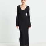 Sophie Long Sleeve Rib Knit Dress Black
