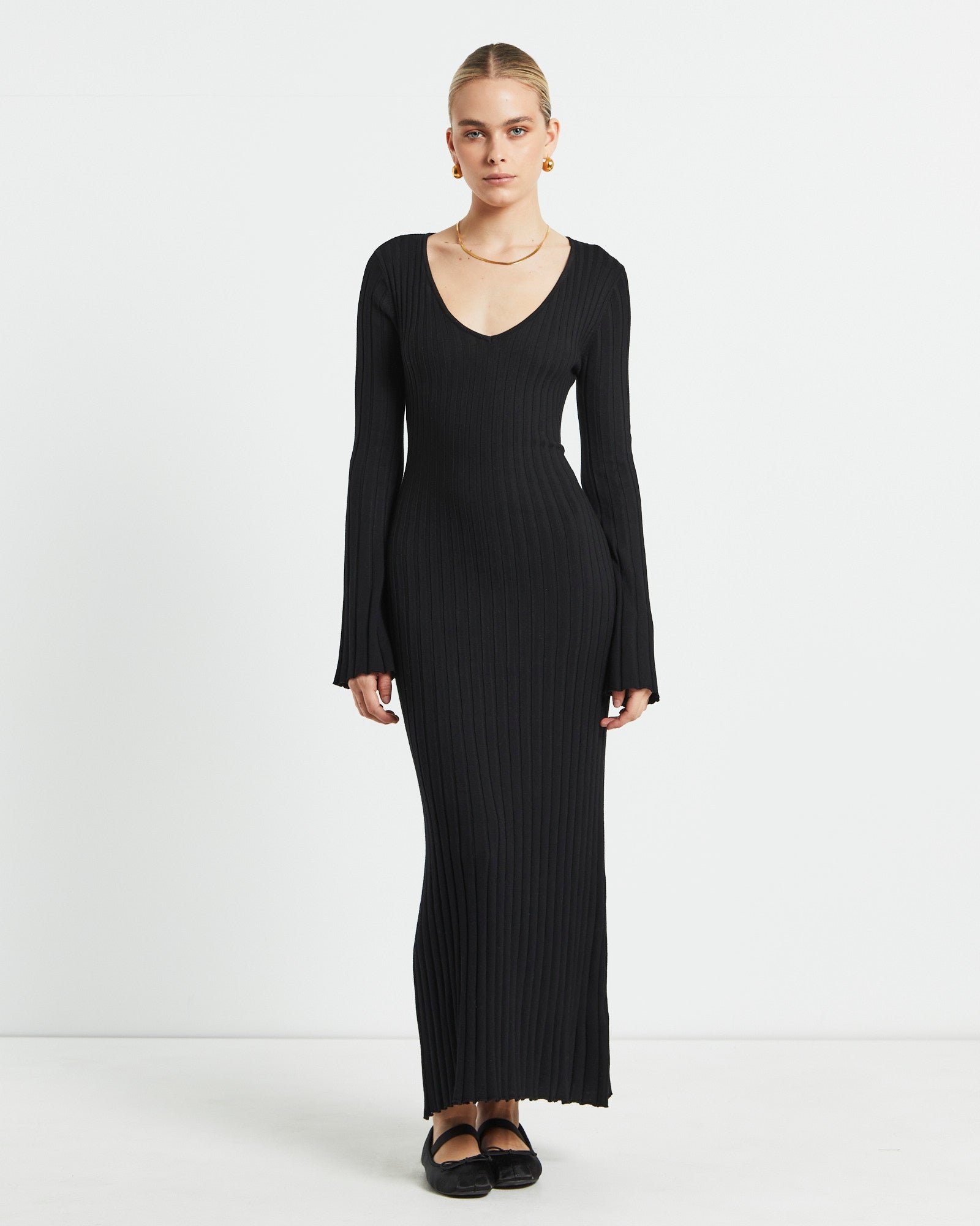 1-46304.jpg Sophie Long Sleeve Rib Knit Dress Black - Image 1