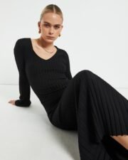 Sophie Long Sleeve Rib Knit Dress Black - Image 6